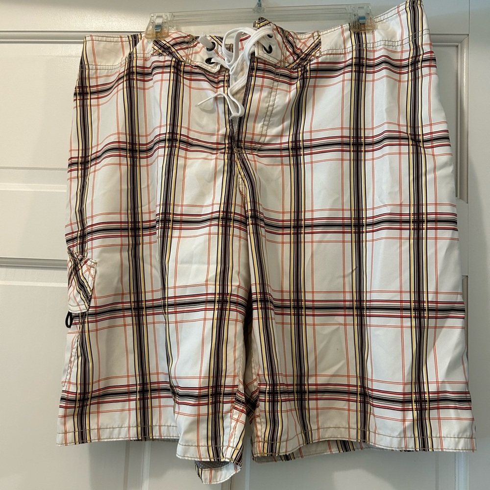 Old navy swimming short, size L multicolored checkered, lined, one pocket